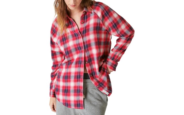 Women’s Cotton Oversized Plaid-Print Tunic, Red Clover Plaid, X-Large