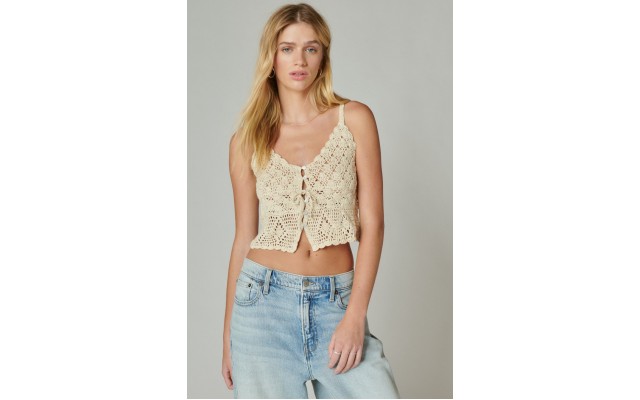  Womens Crochet Tie Front Tank Tops, Gardenia,Small