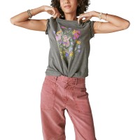 Lucky Brand Women’s Faded Neon Floral Classic Crew, Plum Kitten, Small