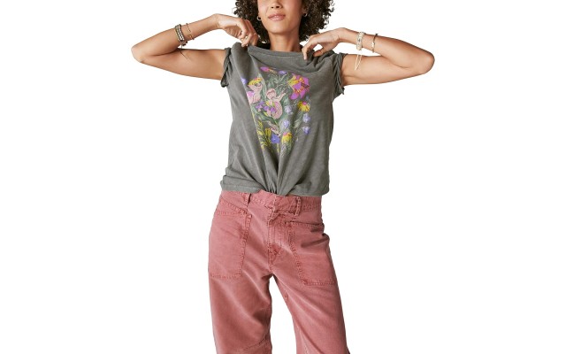  Women’s Faded Neon Floral Classic Crew T-Shirt, Plum Kitten, Large