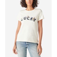 Lucky Brand Womens  Floral Embroidered T-Shirt, White, M