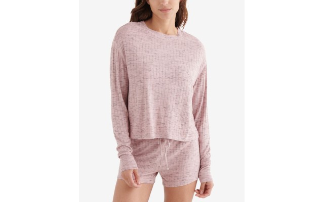  Womens Hacci Ribbed Long Sleeve Top, Light Pink, S