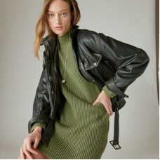 Lucky Brand Women’s Mock Neck Knit Sweater Dress – Army Green Combo, XX-Large