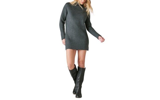  Women’s Mock Neck Knit Sweater Dress, Gray Heather, XX-Large