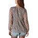  Womens Open Neck Printed Peasant Top Shirts, Pink Multi, Small