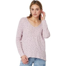 Lucky Brand Women’s Oversized V-Neck Waffle Thermal Top, Pink Floral Print, X-Large
