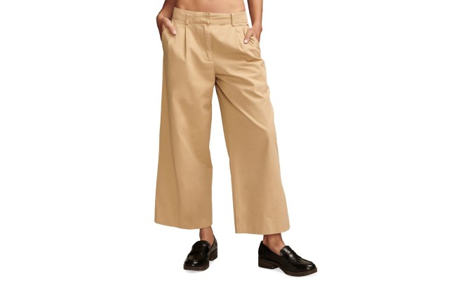  Womens Pleated Wide Leg Cropped Pants, Dark Khaki,12