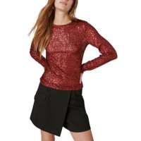 Lucky Brand Women’s Sequin Knit Long-Sleeve Top – Red Wine, XX-Large
