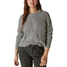 Lucky Brand Women’s Shine Cable Knit Crewneck Sweater, Heather Grey, Large