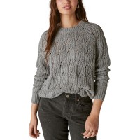 Lucky Brand Women’s Shine Cable Knit Crewneck Sweater, Heather Grey, Medium