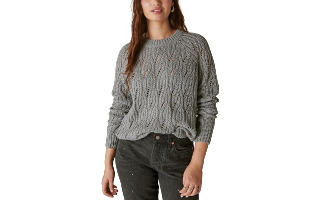  Women’s Shine Cable Knit Crewneck Sweater, Heather Grey, X-Large