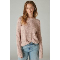 Lucky Brand Women’s Shine Cable Knit Crewneck Sweater, Sepia Rose, XX-Large