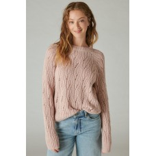 Lucky Brand Women’s Shine Cable Knit Crewneck Sweater, Sepia Rose, XX-Large