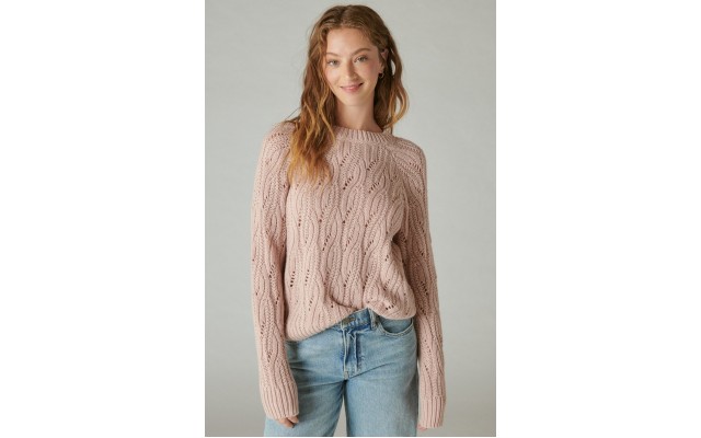  Women’s Shine Cable Knit Crewneck Sweater, Sepia Rose, XX-Large