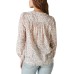  Womens Smocked Button Through Blouse Fashion T-Shirts, Whisper White Multi, XX-Large