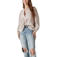 Lucky Brand Womens Smocked Button Through Blouse Fashion T-Shirts, Whisper White Multi, XX-Large