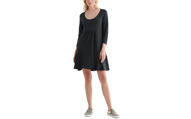  Womens Weekend Cotton Blend Babydoll Dress, Black, S