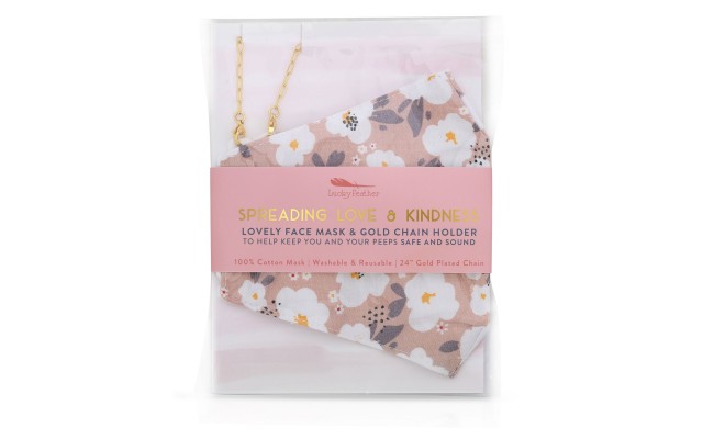  Lovely Face Mask & Gold Chain Holder 2pc Set, Pink, 5″ x 8″