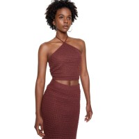 Lucy Paris Women’s Mia Crochet Top, Brown, Large