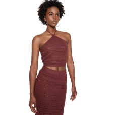 Lucy Paris Women’s Mia Crochet Top, Brown, Large