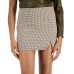  Women’s Plaid Zip-Up Slit-Hem Mini Skirt, Brown Plaid, Medium