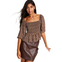 Lucy Paris Women’s Smocked Top, Brown Floral, Small