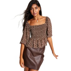 Lucy Paris Women’s Smocked Top, Brown Floral, Small