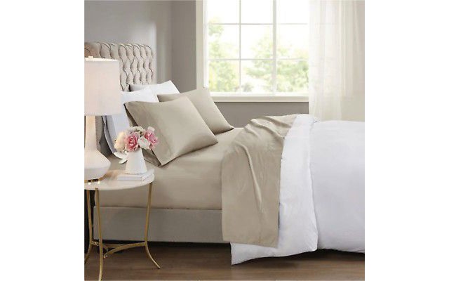 Luxura Home 100% Cotton 4Pc Sheet Set, King, Dark Sand