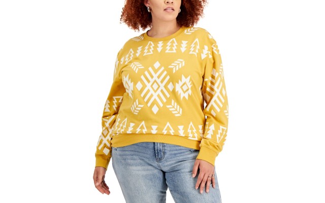  Womens Trendy Plus Size Aztec Sweatshirts, Yellow, 2X