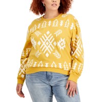 Mad Engine Womens Trendy Plus Size Aztec Sweatshirts, Yellow, 3X