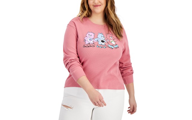  Womens Trendy Plus Size Care Bears Cotton Tops, Pink, 1X