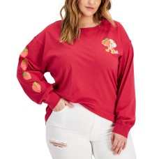 Mad Engine Womens Trendy Plus Size Strawberry Shortcake Long-Sleeve T-Shirts
