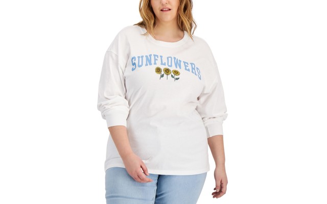  Womens Trendy Plus Size Sunflowers Long-Sleeve T-Shirt