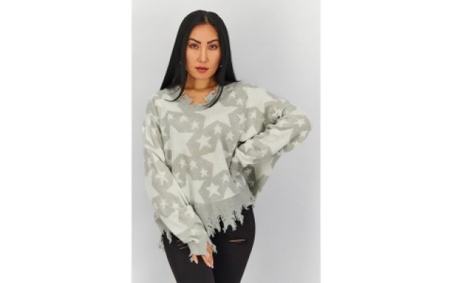  Womens Gray Fringed Pullover Long Sleeve Round Neck Sweater, 2x, Light Grey Heather