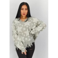 Made With Love Womens Gray Fringed Pullover Long Sleeve Round Neck Sweater, 3X, Light Grey