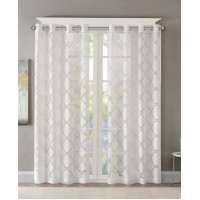 Madison Park 1-Panel Laya Fretwork Sheer Window Curtain, White, 50X63
