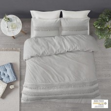 Madison Park Amaya Full/Queen 3 Piece Cotton Seersucker Duvet Cover Set, Full/Queen, Gray