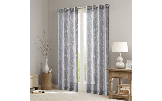  Averil Bird Grommet Sheer Window Panel, 50″ x 95″, Gray