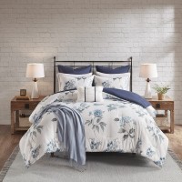 Madison Park Benita Full/Queen 7pc Printed Seersucker Comforter Set, Navy