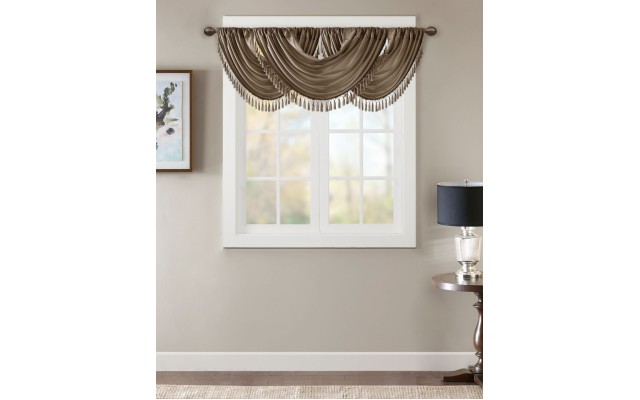  Elena Waterfall Rod Pocket Faux-Silk Valance, 38″ x 46″, Bronze