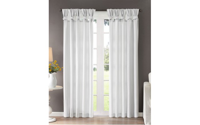  Emilia Twisted Tab Top Faux-Silk Window Panel, 50″ x 84″, White