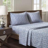 Madison Park Essentials Chevron Printed Ultra Soft 3 Piece Sheet Set, Navy, Twin