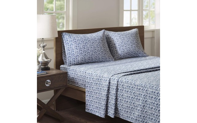  Essentials Chevron Printed Ultra Soft 3 Piece Sheet Set, Navy, Twin