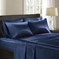 Madison Park Essentials Satin 6-Pc. Sheet Set, Queen Bedding, Navy, Queen
