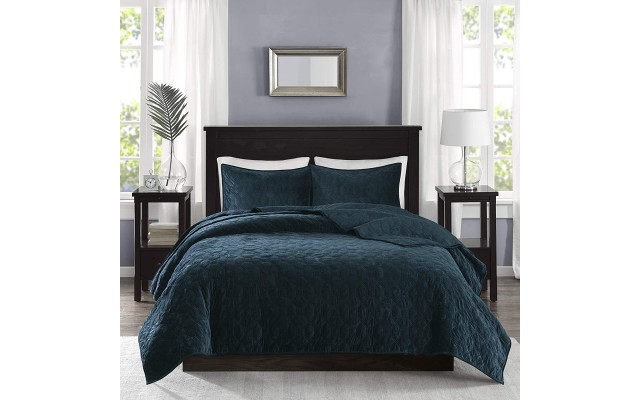  Harper Quilted Velvet 3-Pc. Coverlet Set, Full/Queen, Emerald