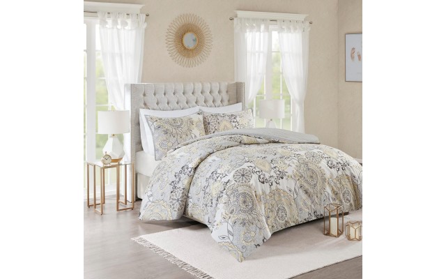  Isla Reversible 3-Pc. Duvet Cover Set, Full/Queen Bedding, Yellow