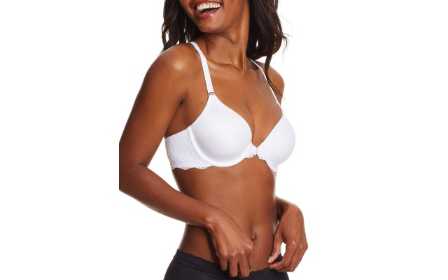  One Fab Fit Lace T-Back Shaping Underwire Front Close Bra 7112, White, 34C