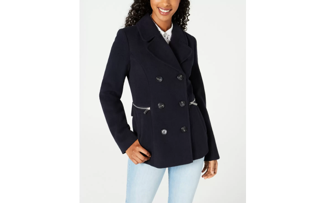 Maralyn & Me BLACK Women’s Juniors’ Double-Breasted Peacoat, US Small