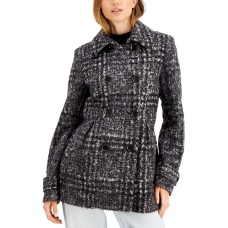Maralyn Me Juniors Double-breasted Plaid Blackwhite Small