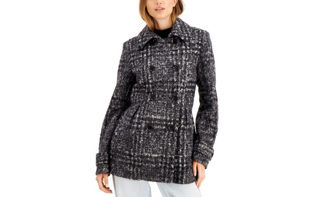 Maralyn Me Juniors Double-breasted Plaid Blackwhite Small